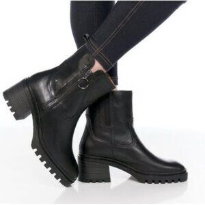 Pikolinos Valladolid Ankle Boots Size 38 7.5 8 Chunky Mid Heel Black Leather NEW